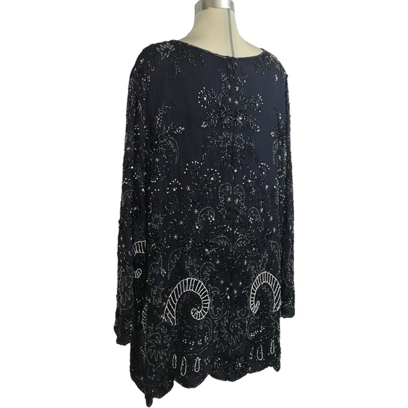 CANDLELIGHT & Champagne Beaded  Dark Blue Elegant Designed  100% Silk - Picture 10 of 17